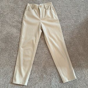 Zara faux leather high rise straight leg cream pants